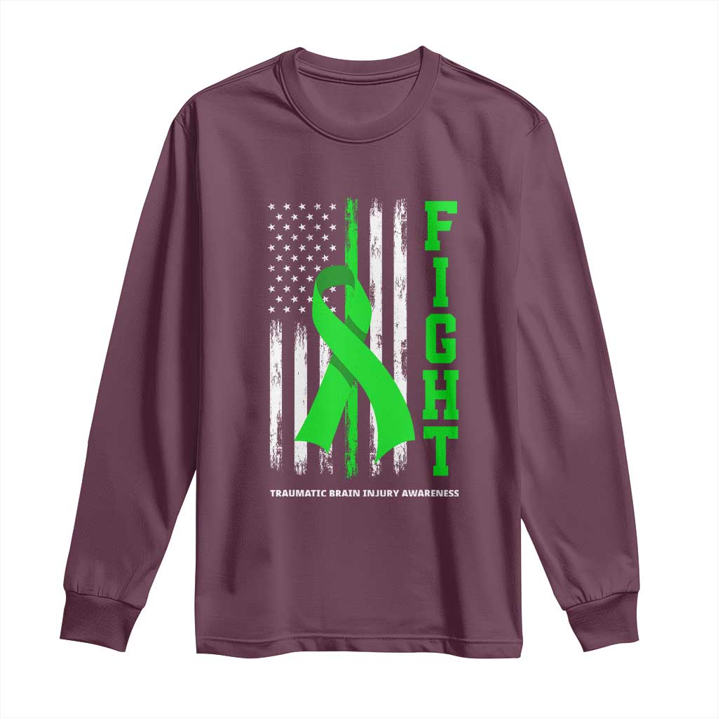Traumatic Brain Injury Support Long Sleeve Shirt Fight TBI American US Flag