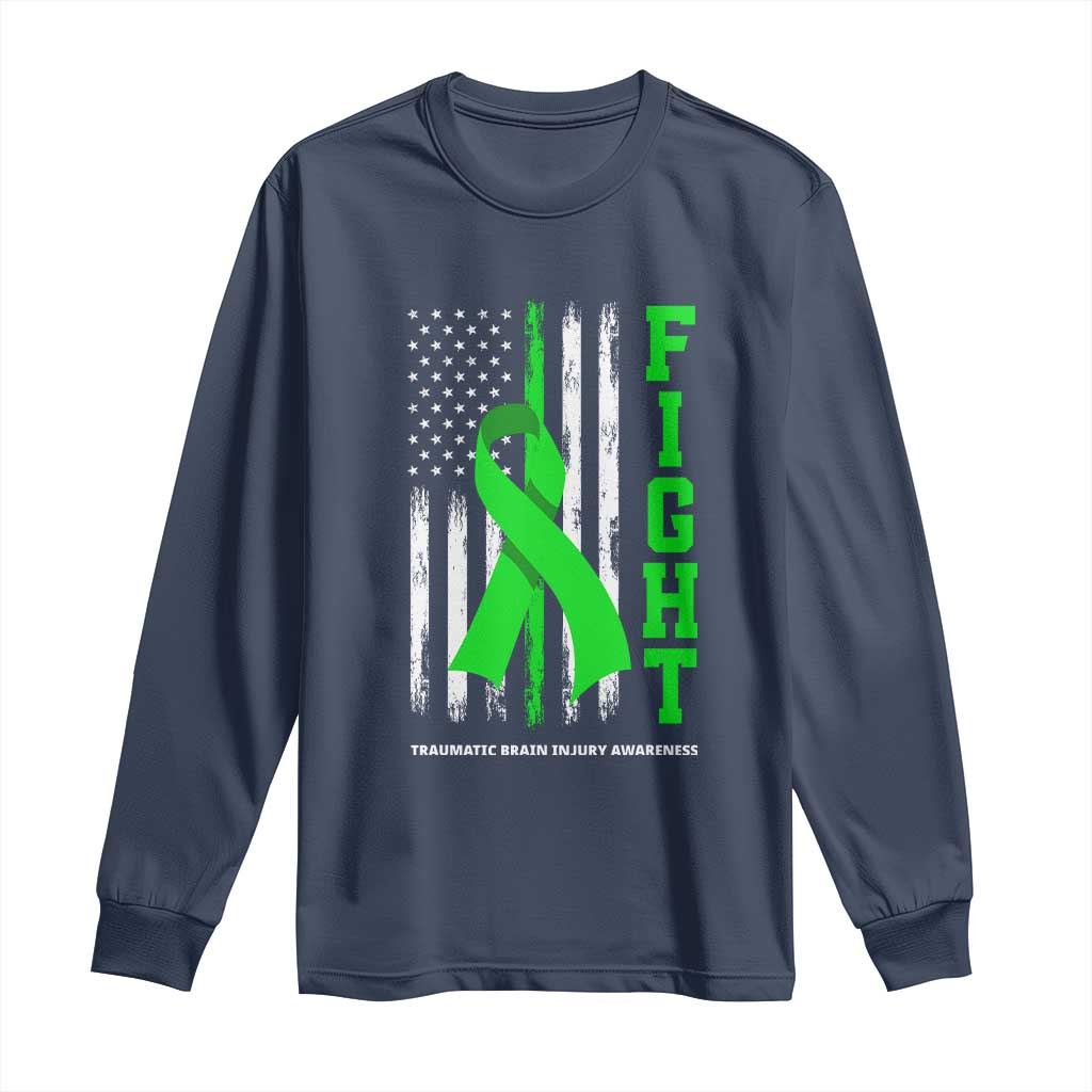Traumatic Brain Injury Support Long Sleeve Shirt Fight TBI American US Flag