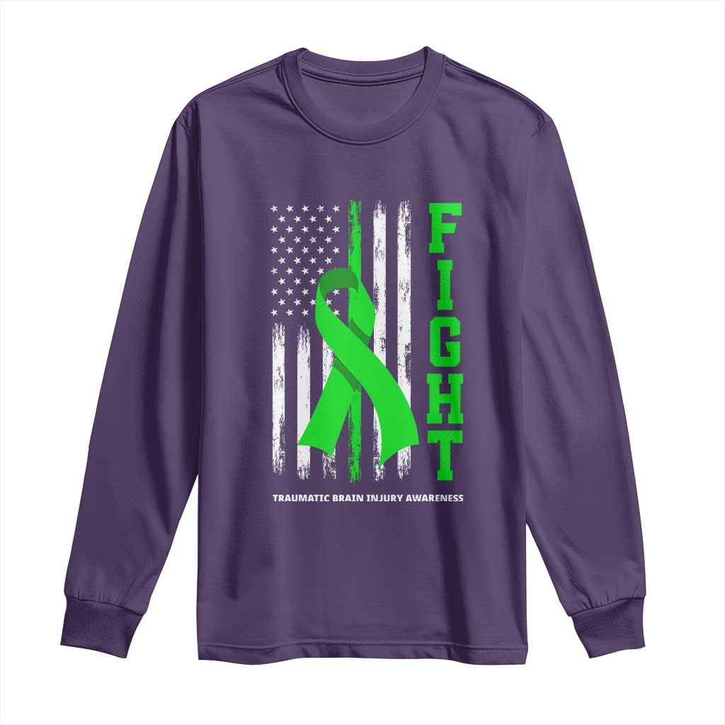 Traumatic Brain Injury Support Long Sleeve Shirt Fight TBI American US Flag