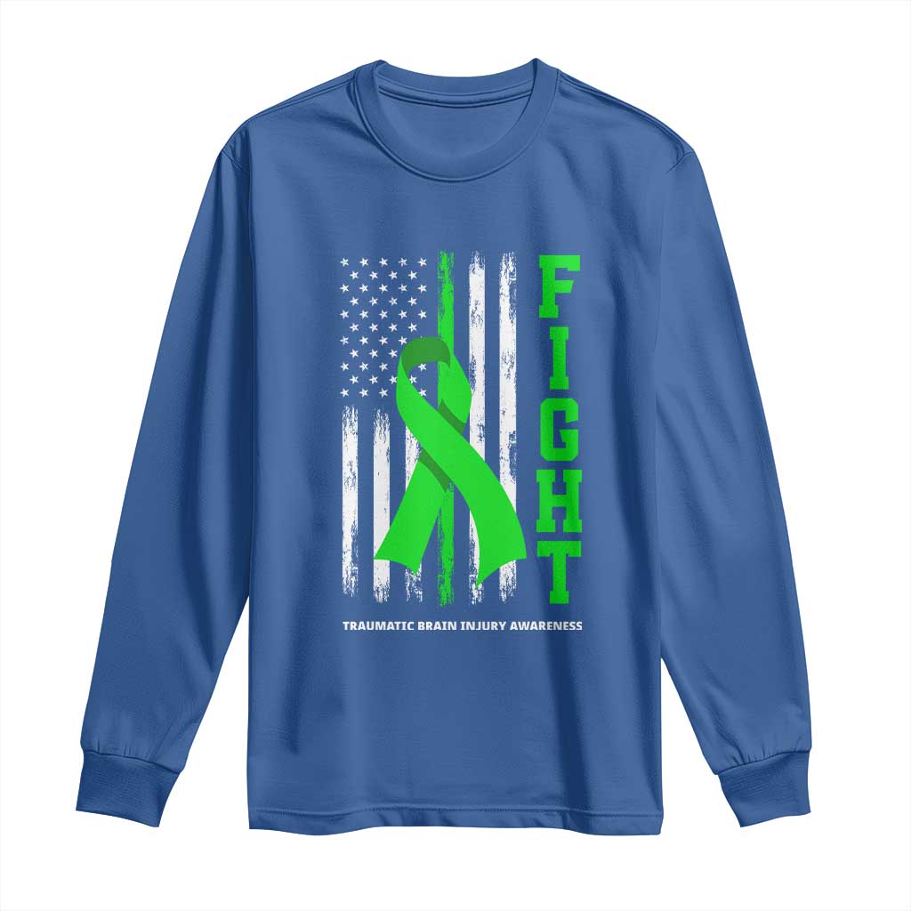 Traumatic Brain Injury Support Long Sleeve Shirt Fight TBI American US Flag