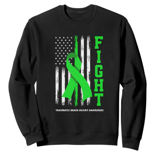 Traumatic Brain Injury Support Sweatshirt Fight TBI American US Flag
