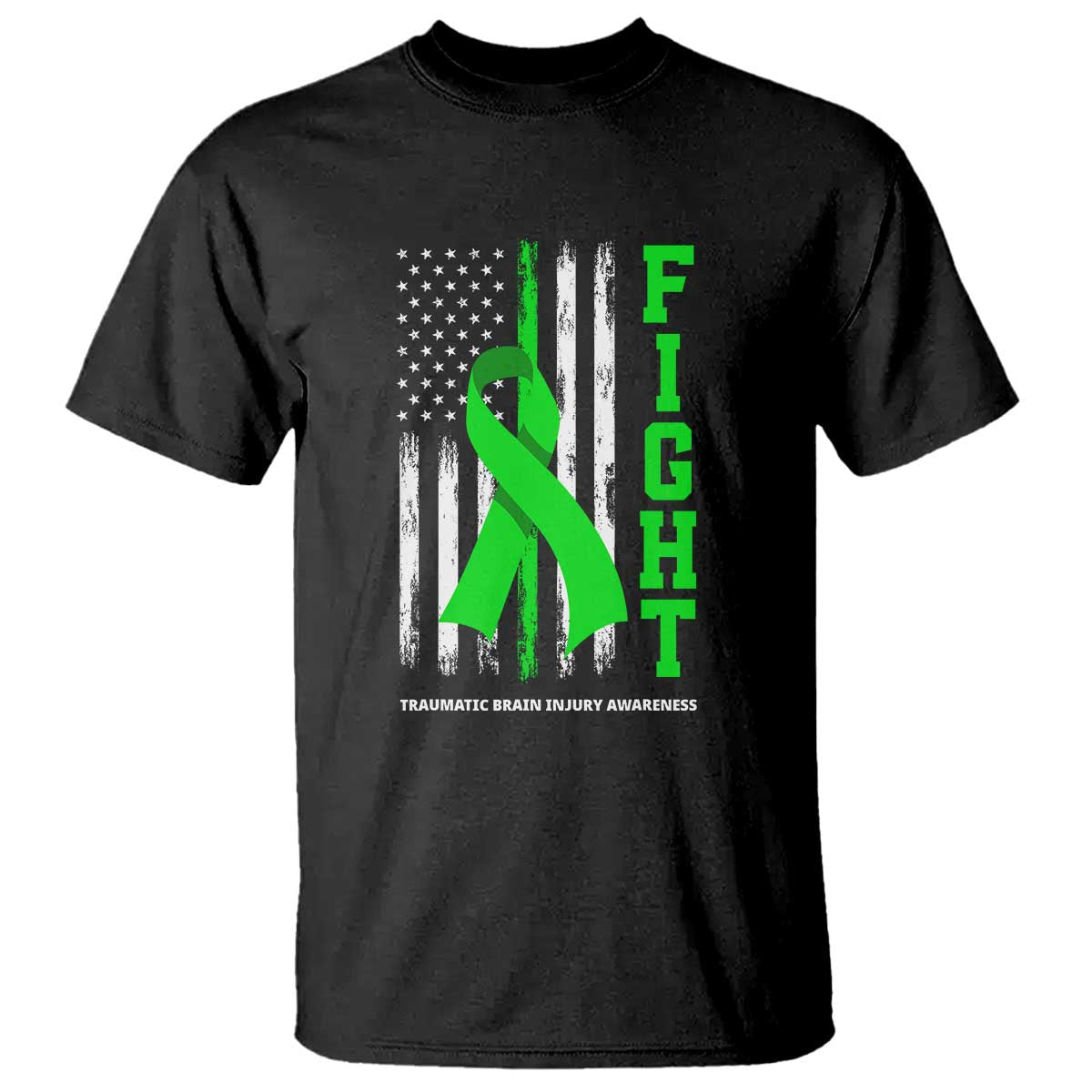 Traumatic Brain Injury Support T Shirt Fight TBI American US Flag