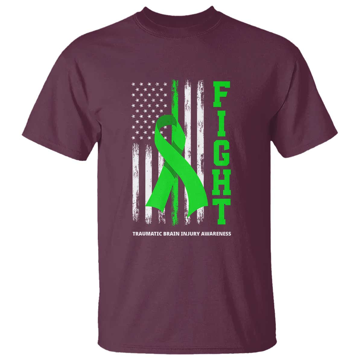 Traumatic Brain Injury Support T Shirt Fight TBI American US Flag