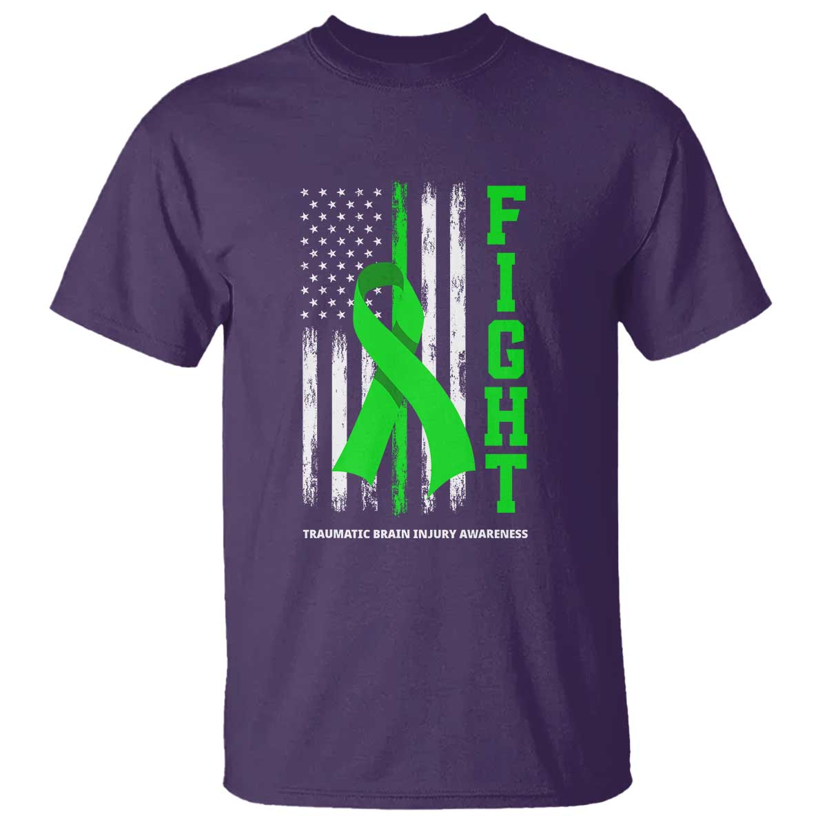 Traumatic Brain Injury Support T Shirt Fight TBI American US Flag