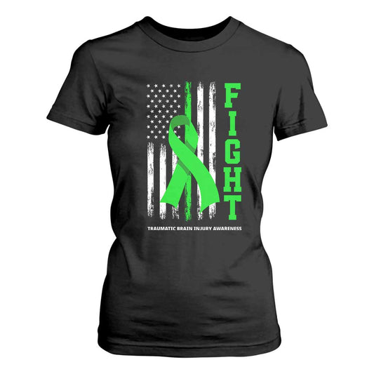 Traumatic Brain Injury Support T Shirt For Women Fight TBI American US Flag