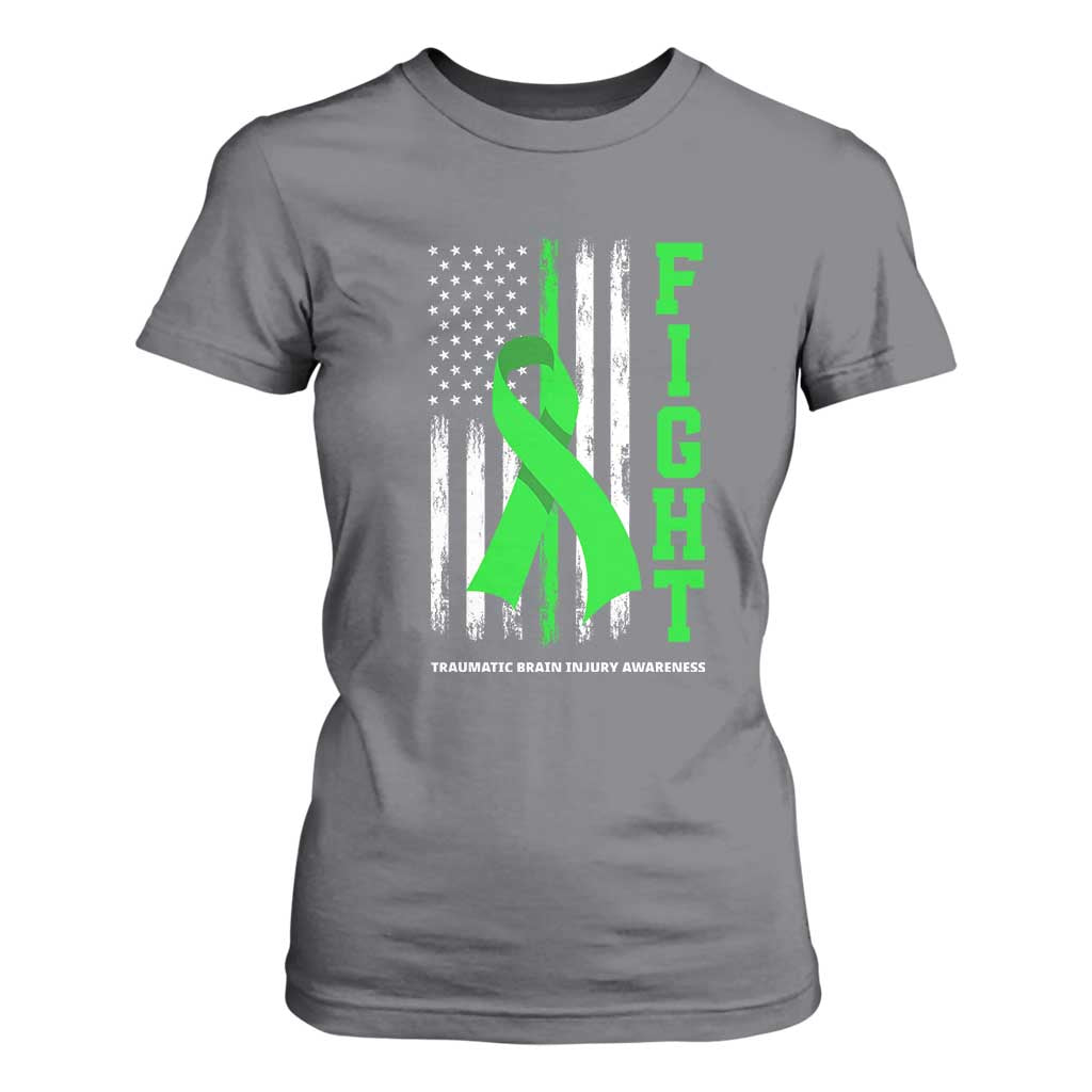 Traumatic Brain Injury Support T Shirt For Women Fight TBI American US Flag