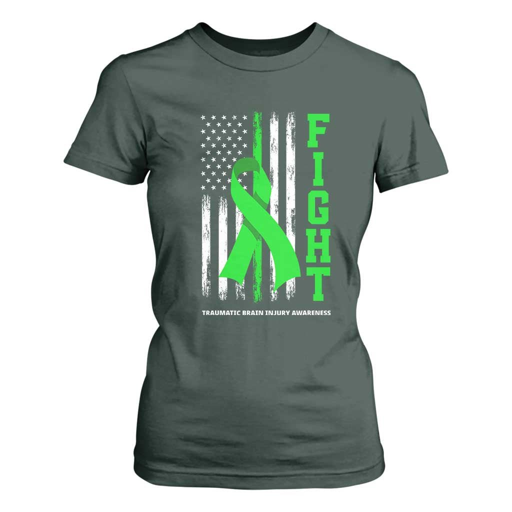 Traumatic Brain Injury Support T Shirt For Women Fight TBI American US Flag
