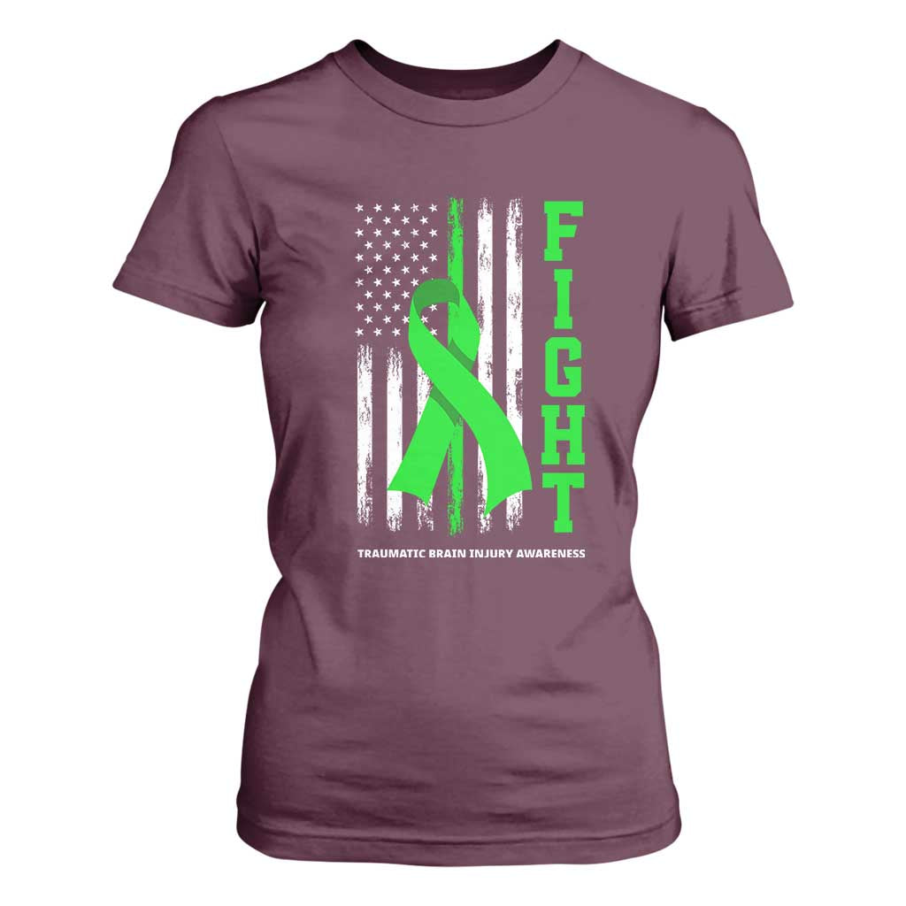 Traumatic Brain Injury Support T Shirt For Women Fight TBI American US Flag
