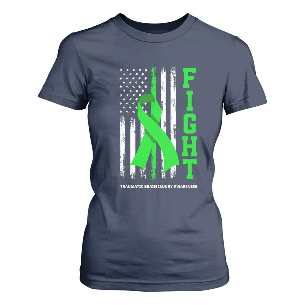 Traumatic Brain Injury Support T Shirt For Women Fight TBI American US Flag