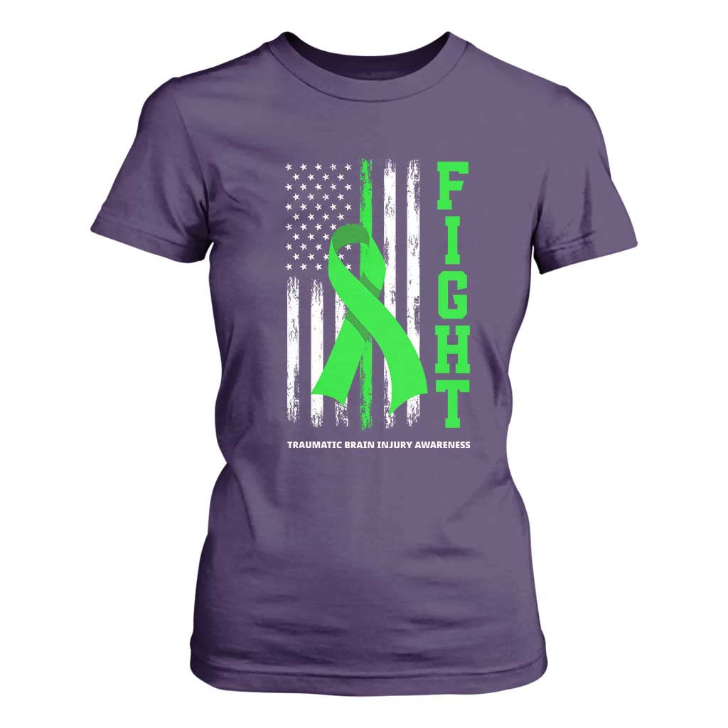 Traumatic Brain Injury Support T Shirt For Women Fight TBI American US Flag