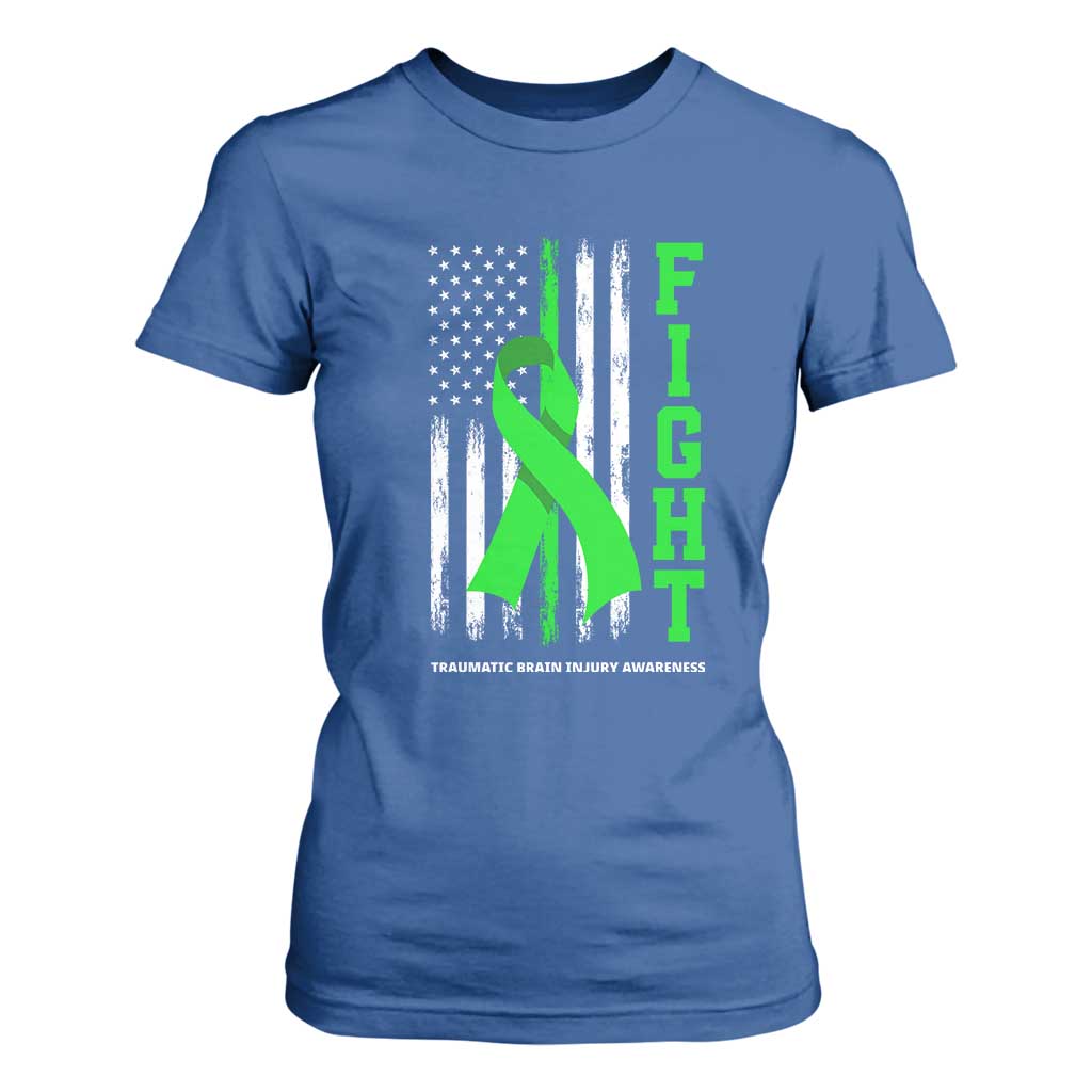 Traumatic Brain Injury Support T Shirt For Women Fight TBI American US Flag