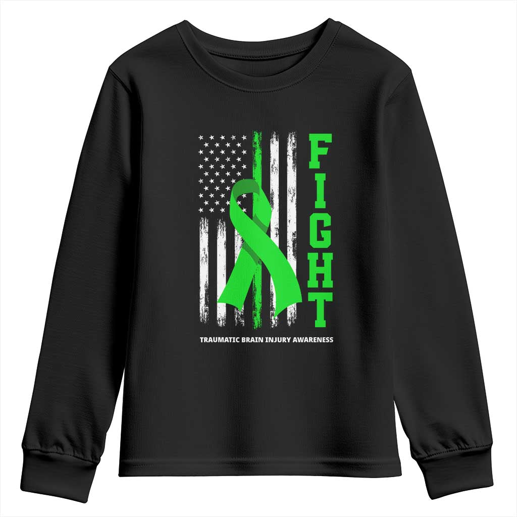 Traumatic Brain Injury Support Youth Sweatshirt Fight TBI American US Flag