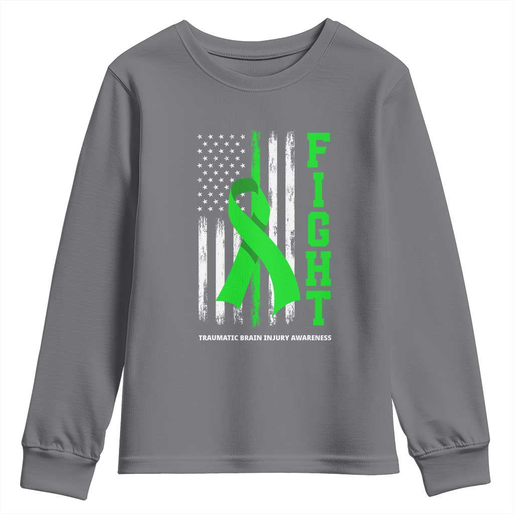 Traumatic Brain Injury Support Youth Sweatshirt Fight TBI American US Flag