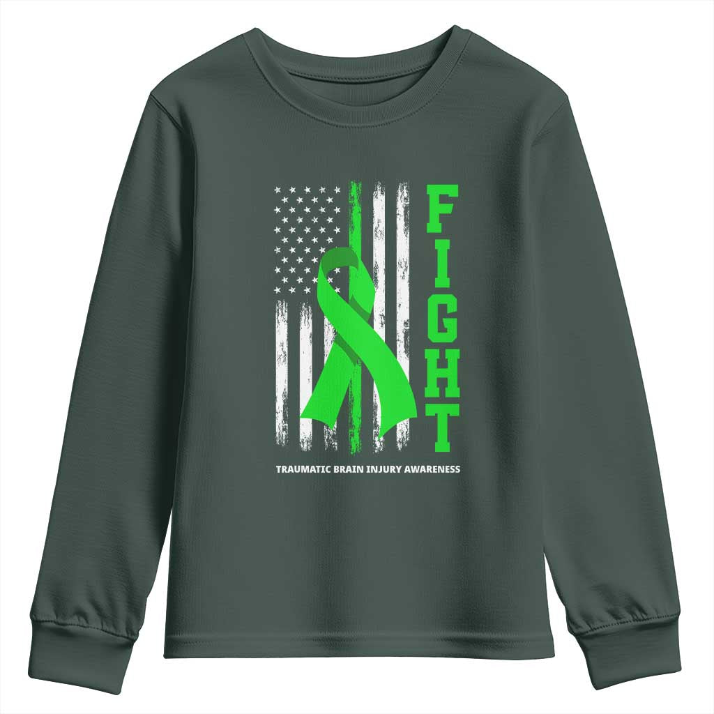 Traumatic Brain Injury Support Youth Sweatshirt Fight TBI American US Flag