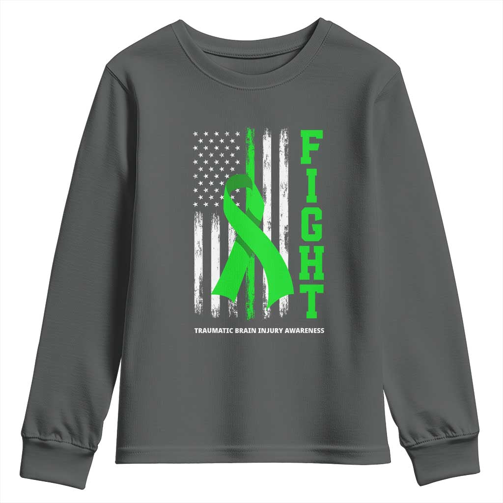 Traumatic Brain Injury Support Youth Sweatshirt Fight TBI American US Flag
