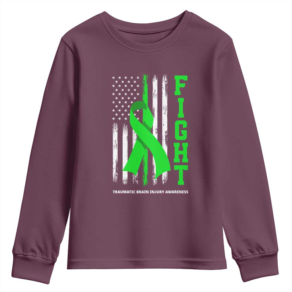 Traumatic Brain Injury Support Youth Sweatshirt Fight TBI American US Flag