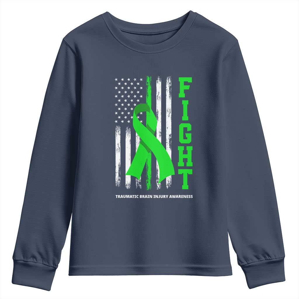 Traumatic Brain Injury Support Youth Sweatshirt Fight TBI American US Flag