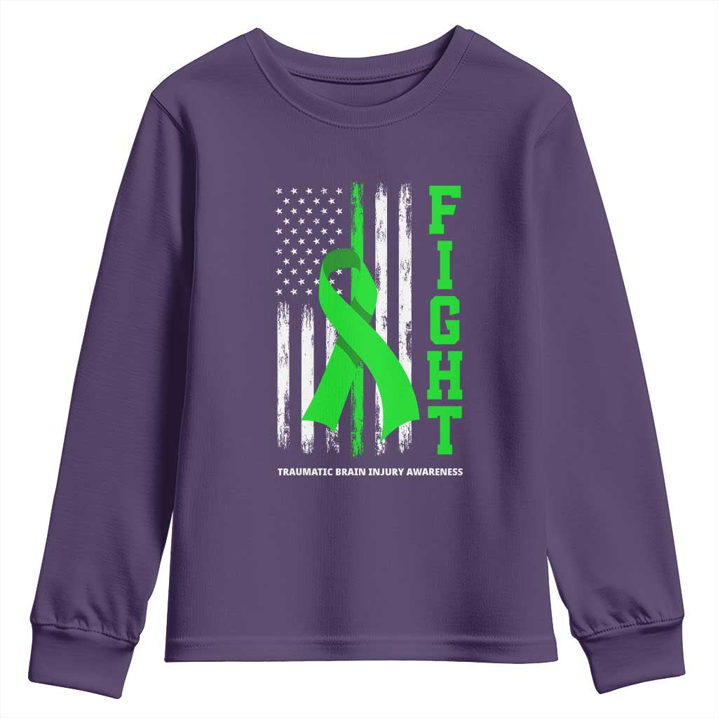 Traumatic Brain Injury Support Youth Sweatshirt Fight TBI American US Flag