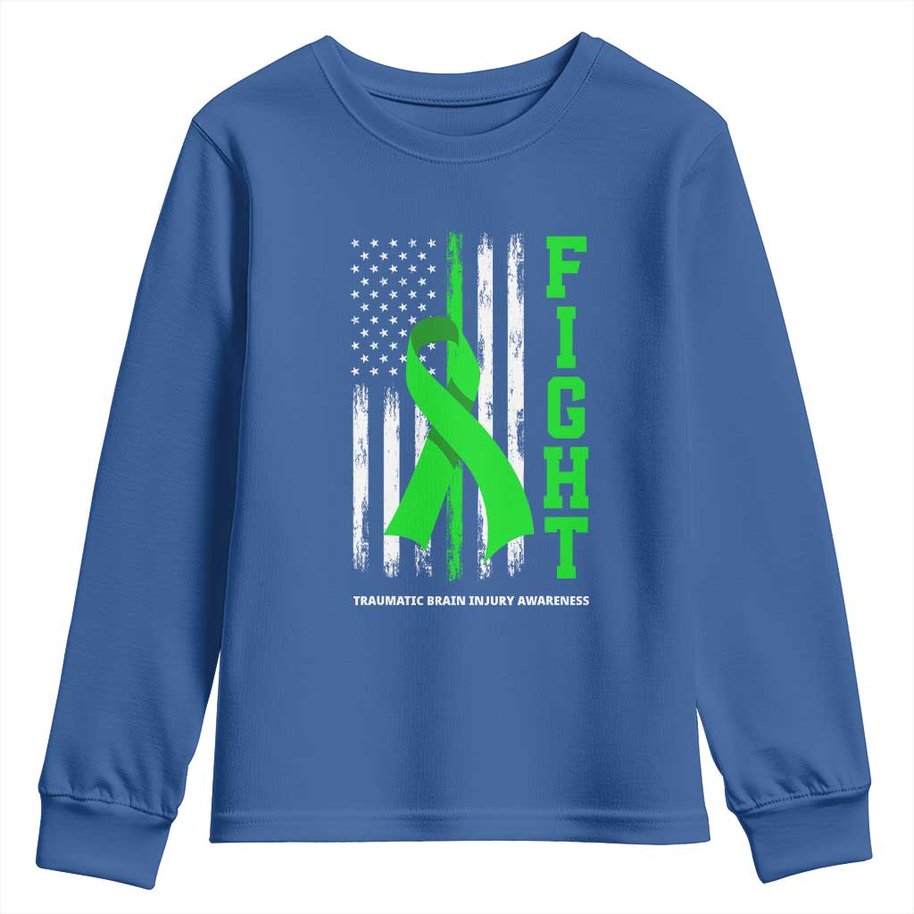Traumatic Brain Injury Support Youth Sweatshirt Fight TBI American US Flag