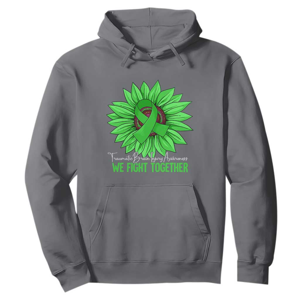 Traumatic Brain Injury Support Hoodie TBI We Fight Together Green Sunflower