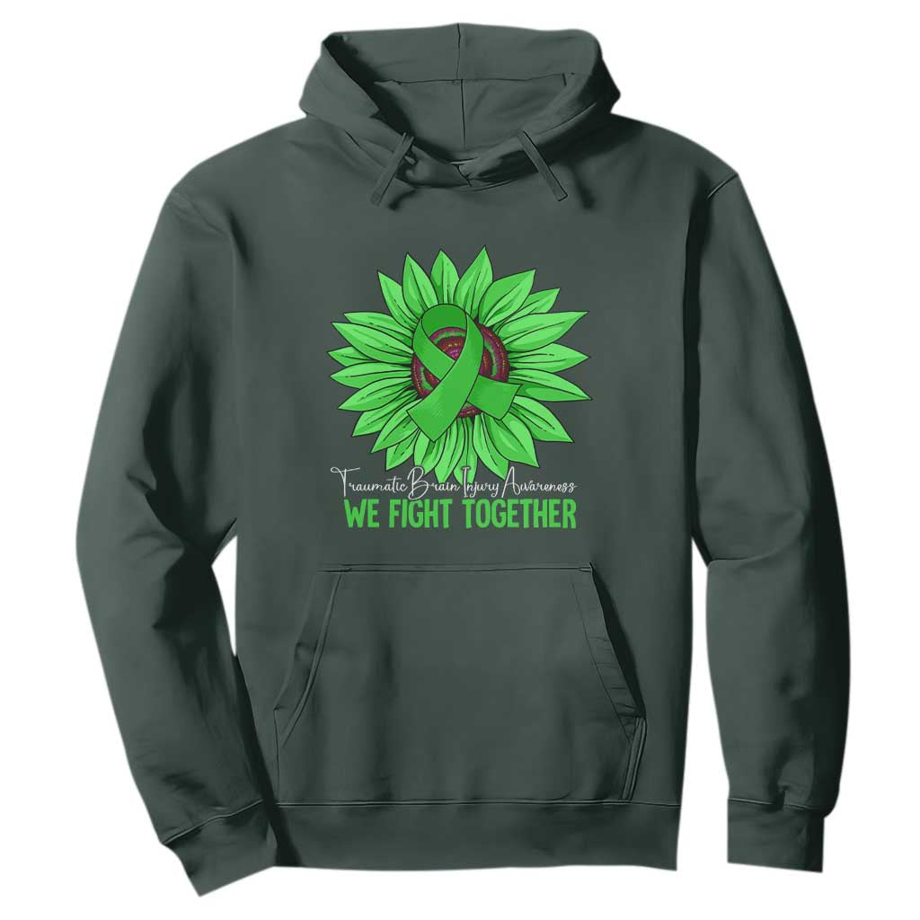 Traumatic Brain Injury Support Hoodie TBI We Fight Together Green Sunflower