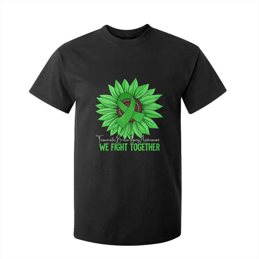 Traumatic Brain Injury Support T Shirt For Kid TBI We Fight Together Green Sunflower
