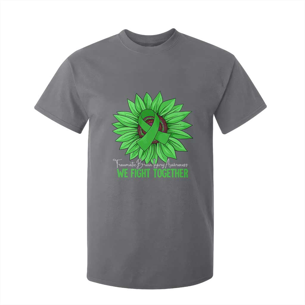 Traumatic Brain Injury Support T Shirt For Kid TBI We Fight Together Green Sunflower