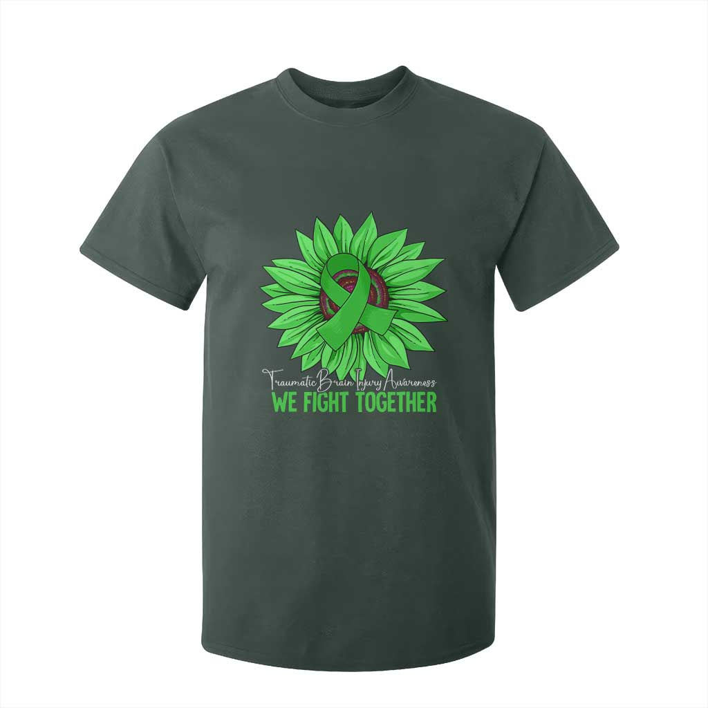 Traumatic Brain Injury Support T Shirt For Kid TBI We Fight Together Green Sunflower