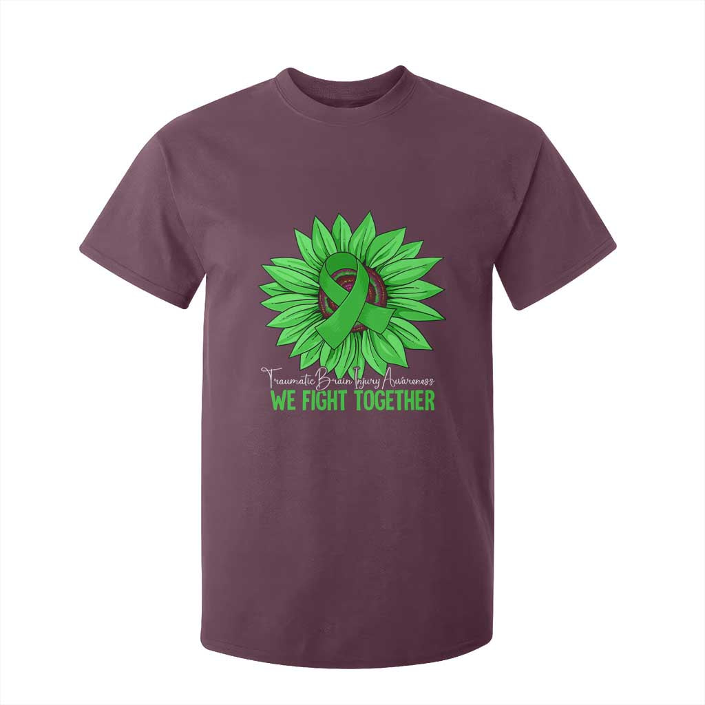 Traumatic Brain Injury Support T Shirt For Kid TBI We Fight Together Green Sunflower