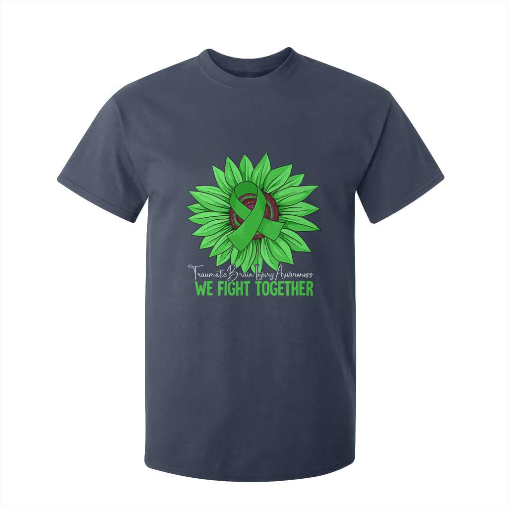 Traumatic Brain Injury Support T Shirt For Kid TBI We Fight Together Green Sunflower