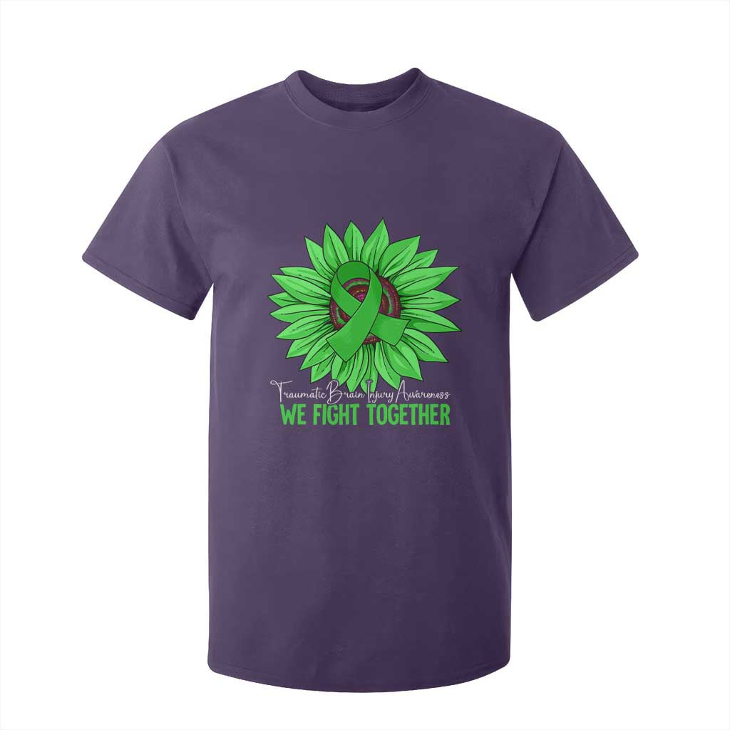 Traumatic Brain Injury Support T Shirt For Kid TBI We Fight Together Green Sunflower