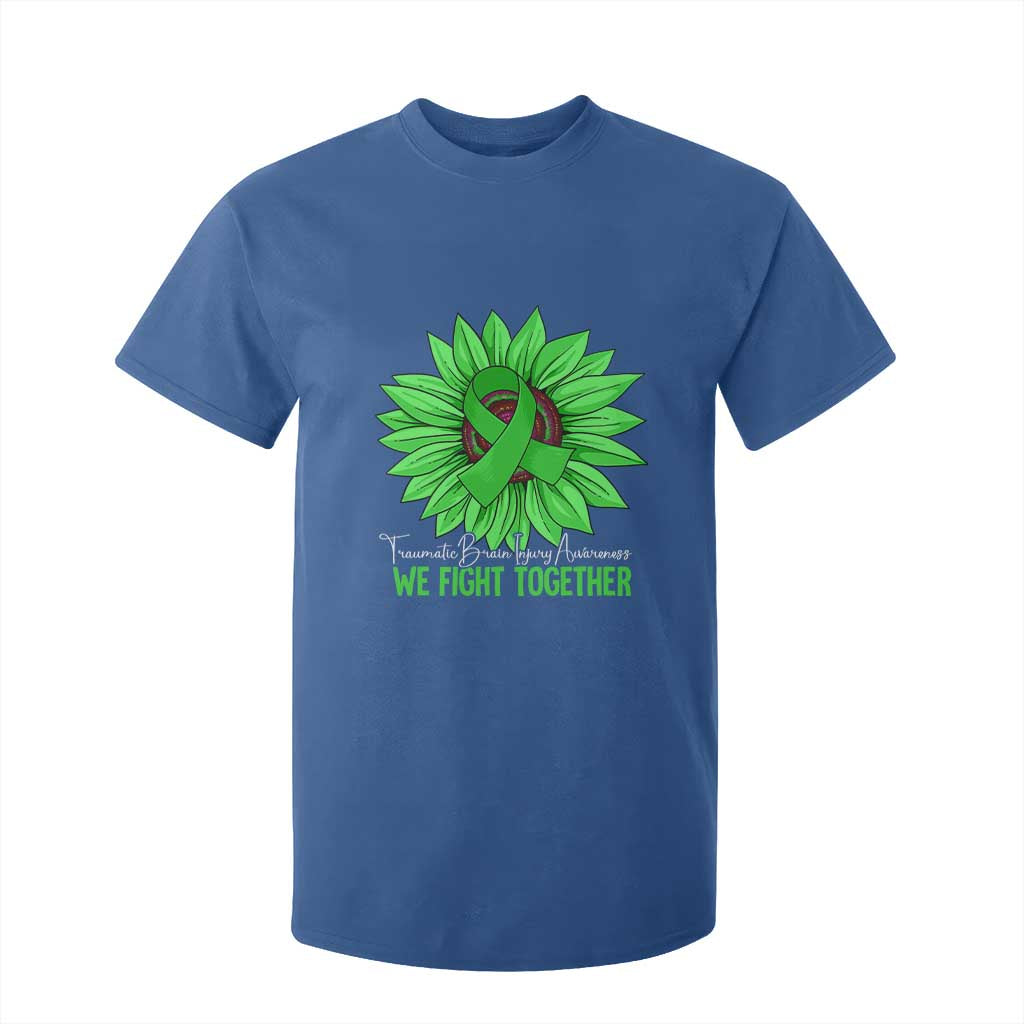Traumatic Brain Injury Support T Shirt For Kid TBI We Fight Together Green Sunflower