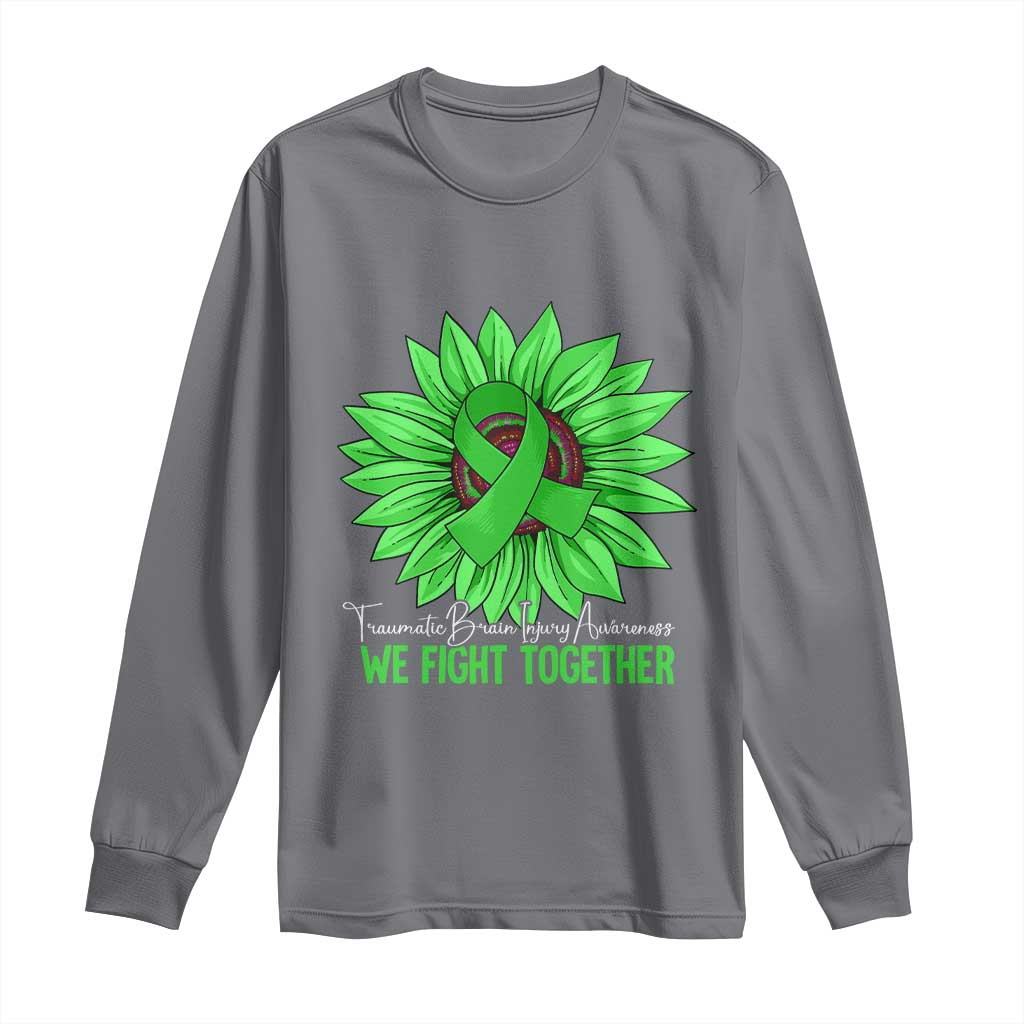 Traumatic Brain Injury Support Long Sleeve Shirt TBI We Fight Together Green Sunflower