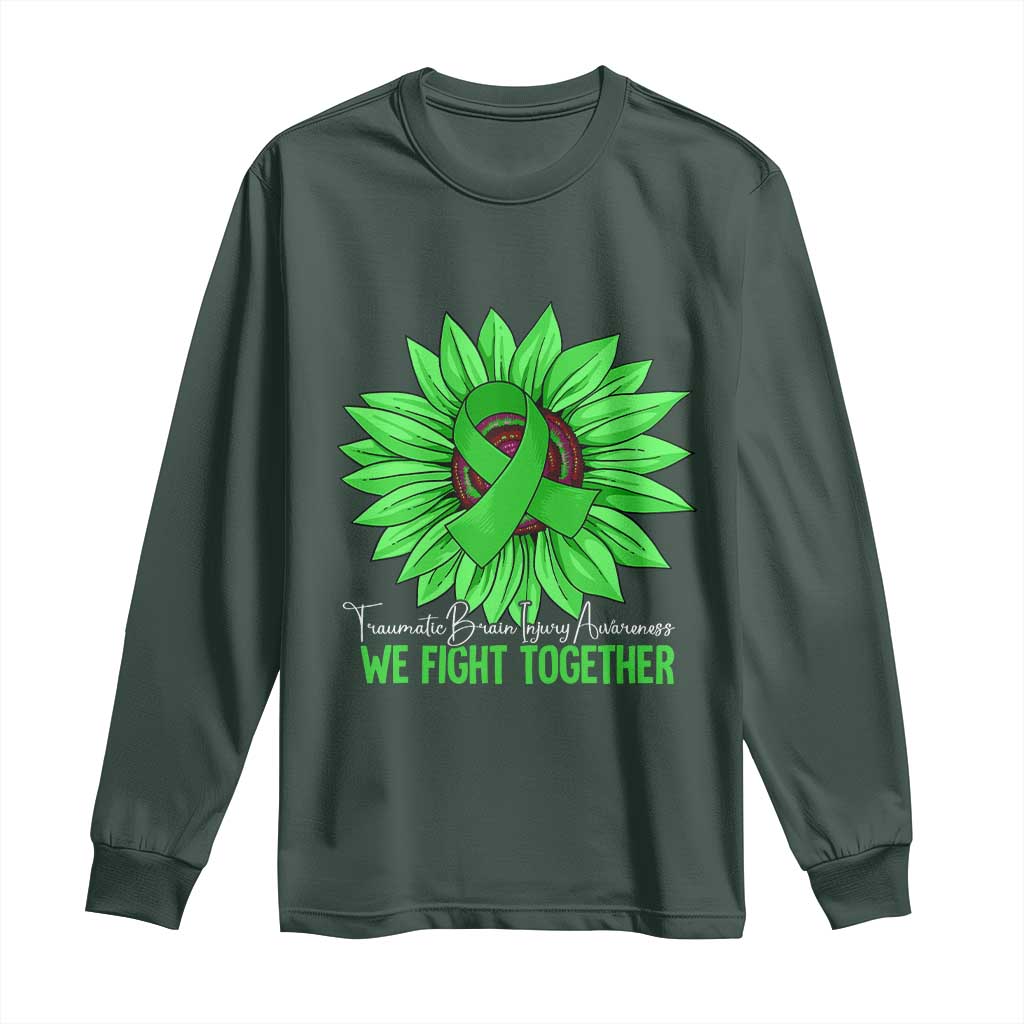 Traumatic Brain Injury Support Long Sleeve Shirt TBI We Fight Together Green Sunflower