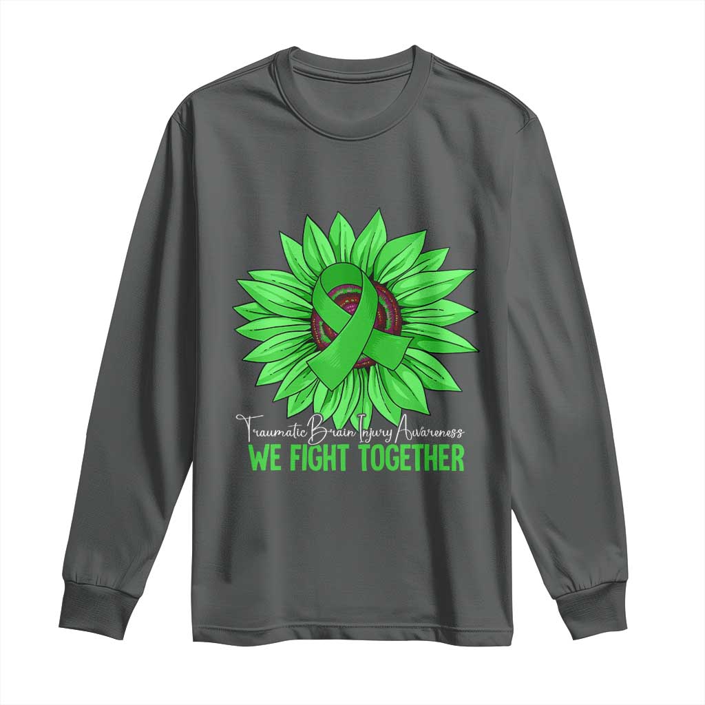 Traumatic Brain Injury Support Long Sleeve Shirt TBI We Fight Together Green Sunflower