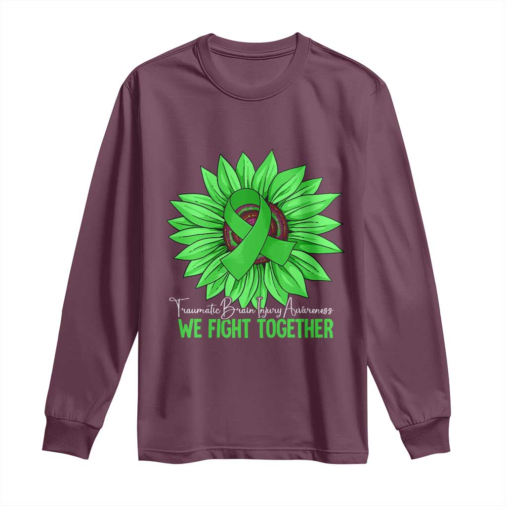 Traumatic Brain Injury Support Long Sleeve Shirt TBI We Fight Together Green Sunflower