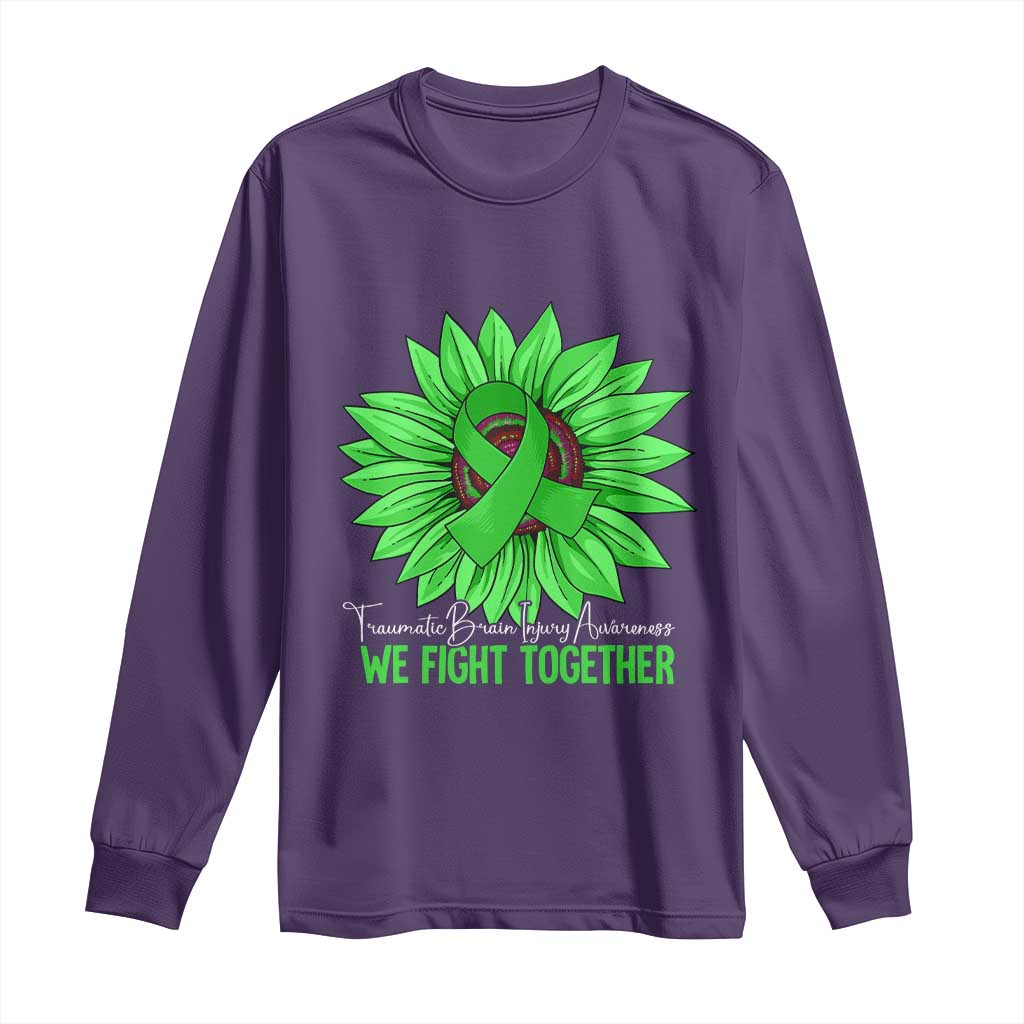 Traumatic Brain Injury Support Long Sleeve Shirt TBI We Fight Together Green Sunflower