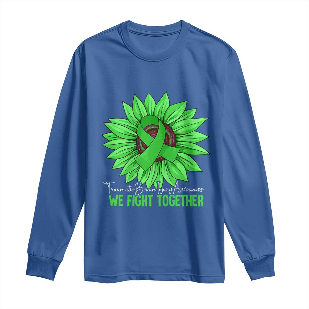 Traumatic Brain Injury Support Long Sleeve Shirt TBI We Fight Together Green Sunflower