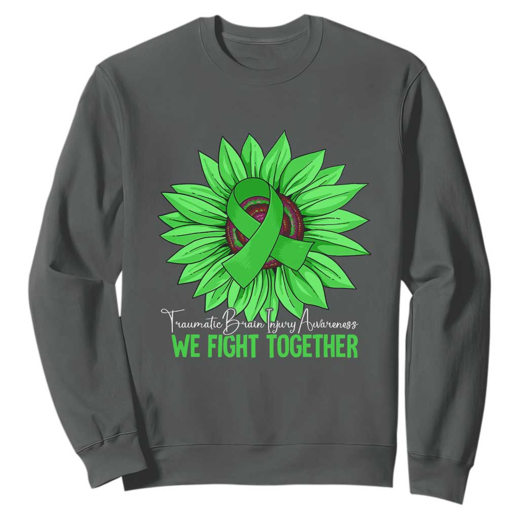Traumatic Brain Injury Support Sweatshirt TBI We Fight Together Green Sunflower