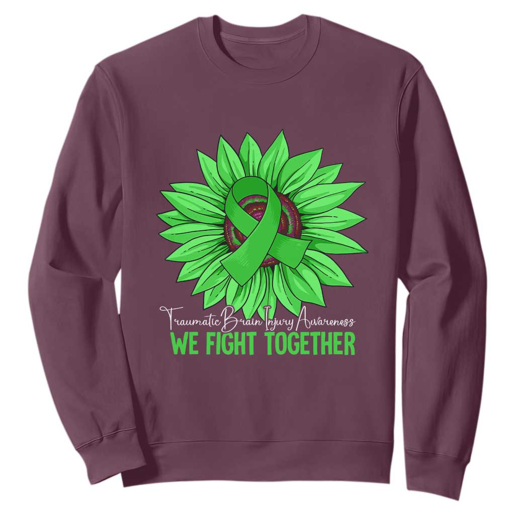 Traumatic Brain Injury Support Sweatshirt TBI We Fight Together Green Sunflower