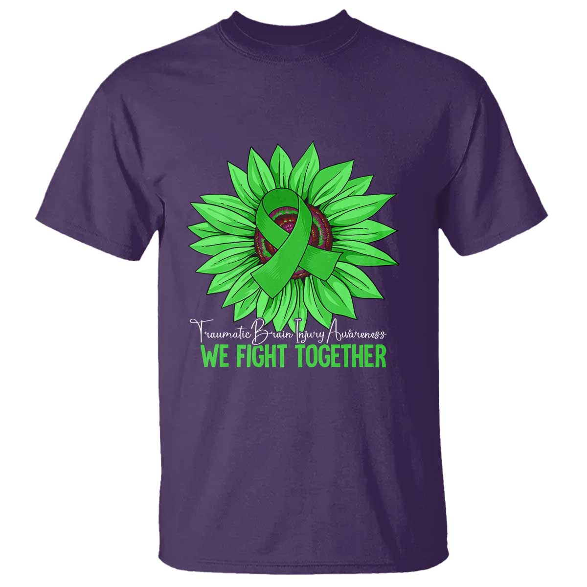 Traumatic Brain Injury Support T Shirt TBI We Fight Together Green Sunflower