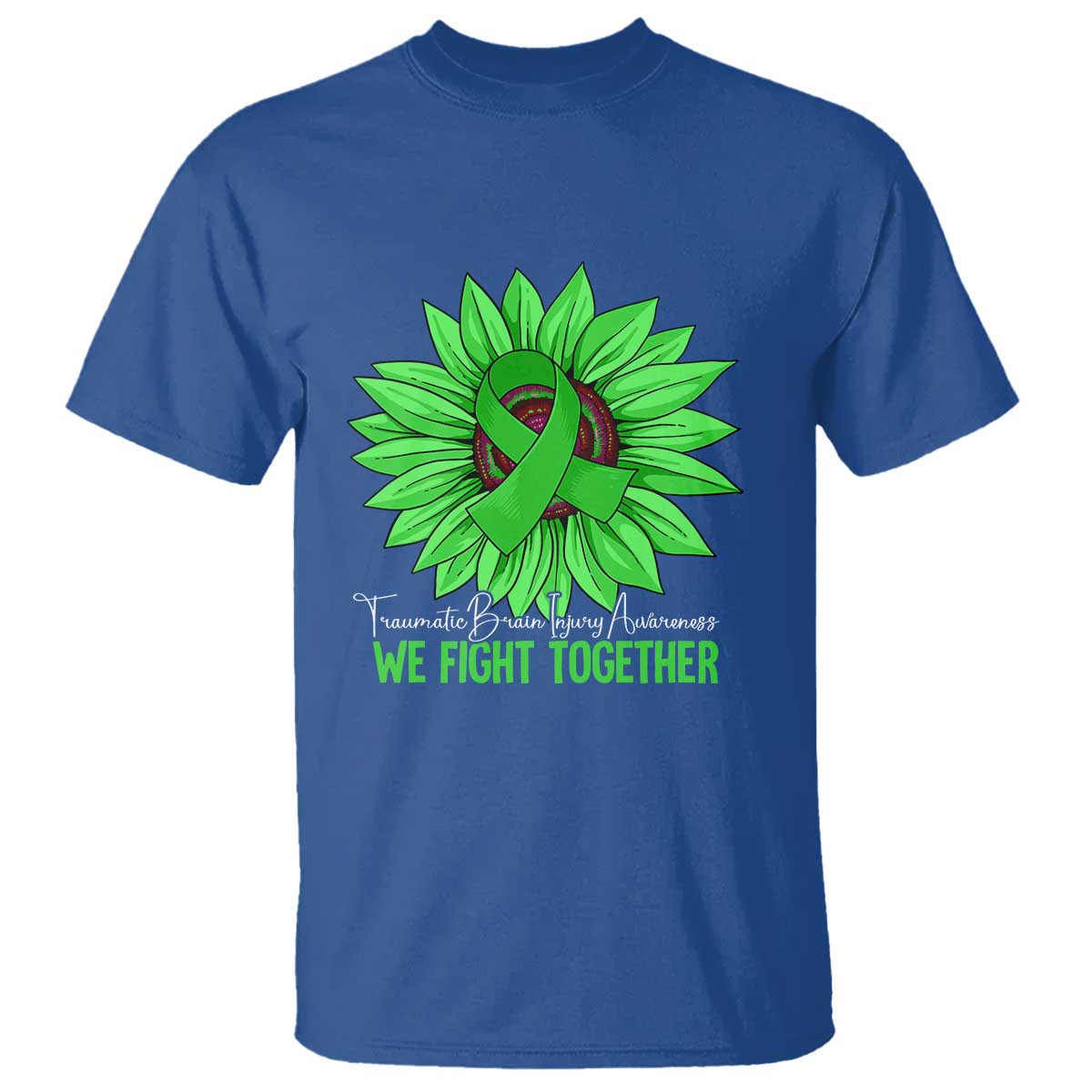 Traumatic Brain Injury Support T Shirt TBI We Fight Together Green Sunflower