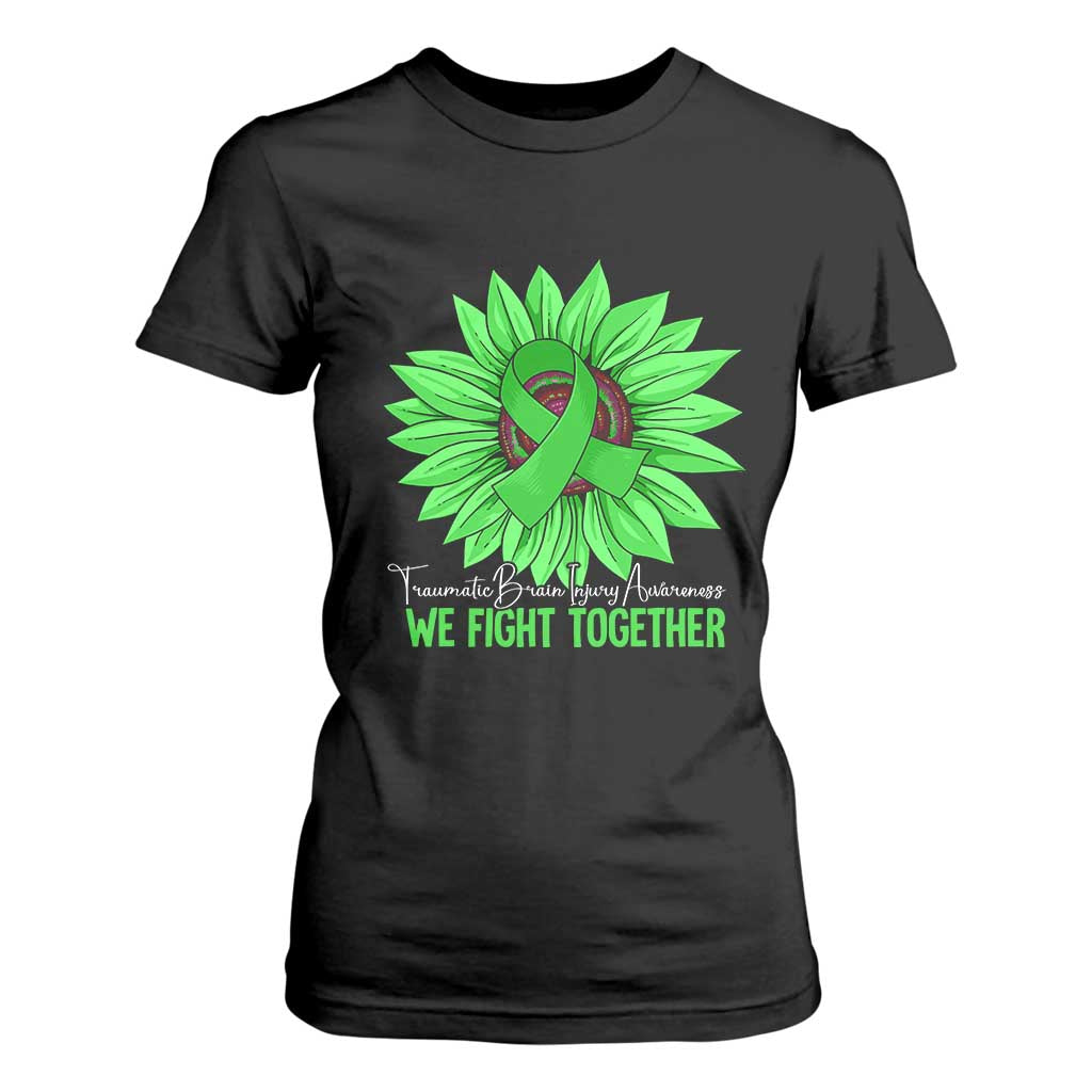 Traumatic Brain Injury Support T Shirt For Women TBI We Fight Together Green Sunflower