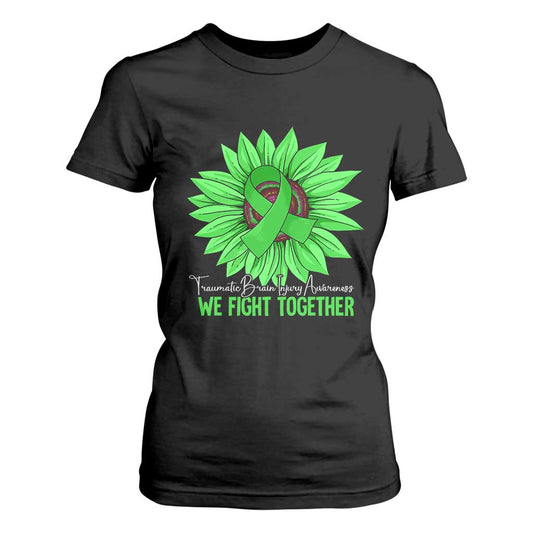 Traumatic Brain Injury Support T Shirt For Women TBI We Fight Together Green Sunflower