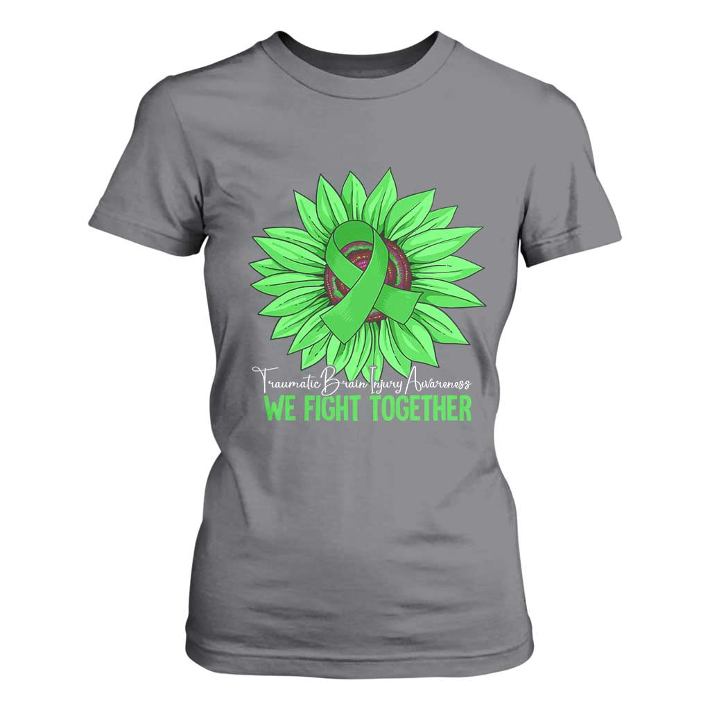 Traumatic Brain Injury Support T Shirt For Women TBI We Fight Together Green Sunflower