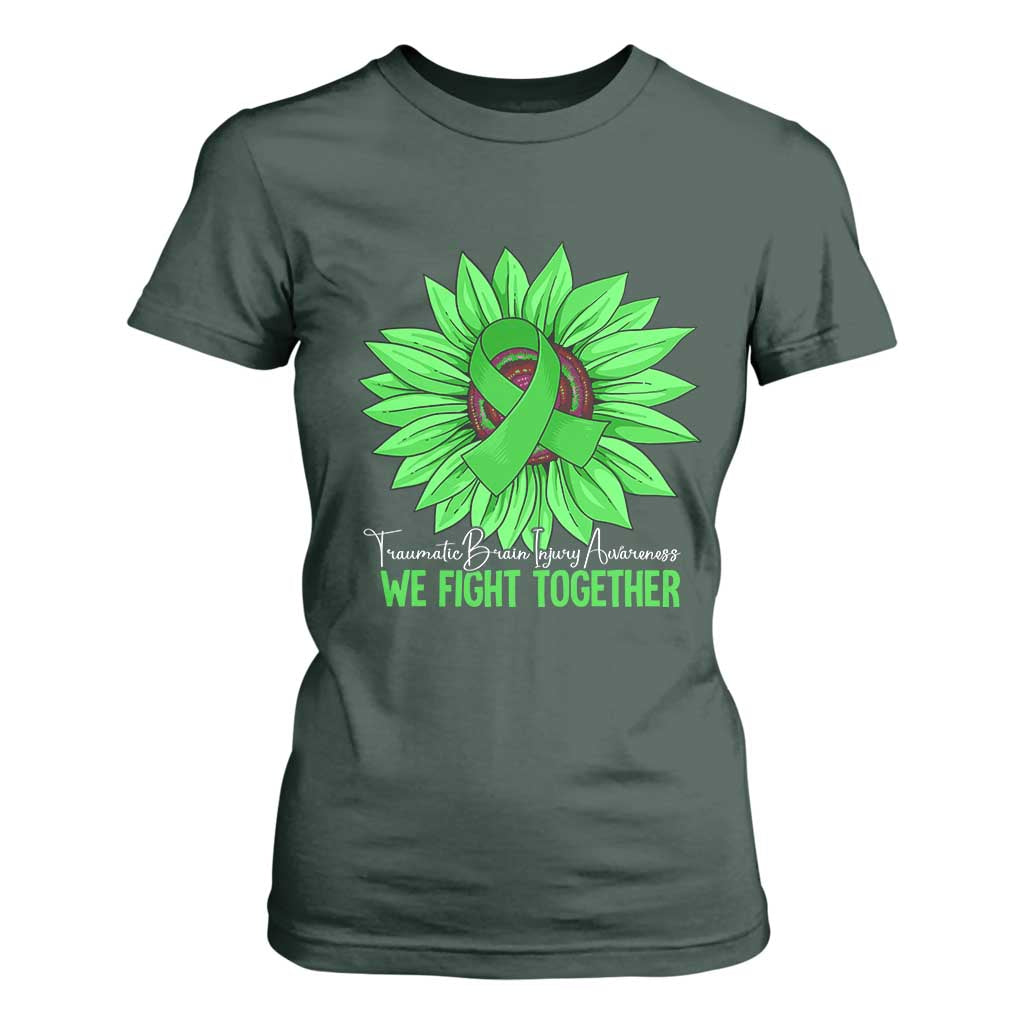Traumatic Brain Injury Support T Shirt For Women TBI We Fight Together Green Sunflower