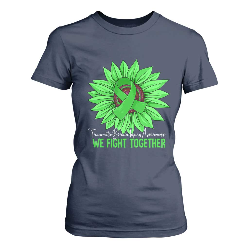 Traumatic Brain Injury Support T Shirt For Women TBI We Fight Together Green Sunflower