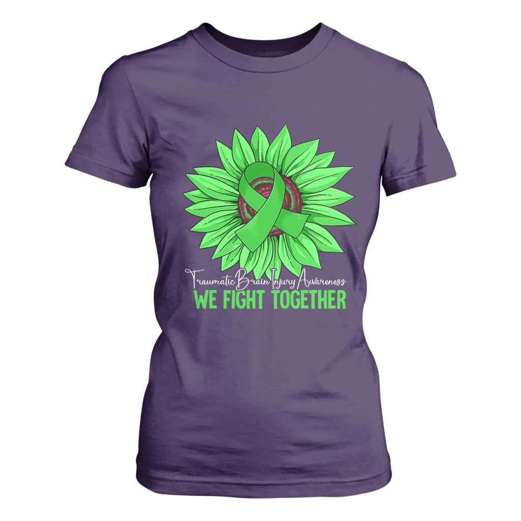 Traumatic Brain Injury Support T Shirt For Women TBI We Fight Together Green Sunflower
