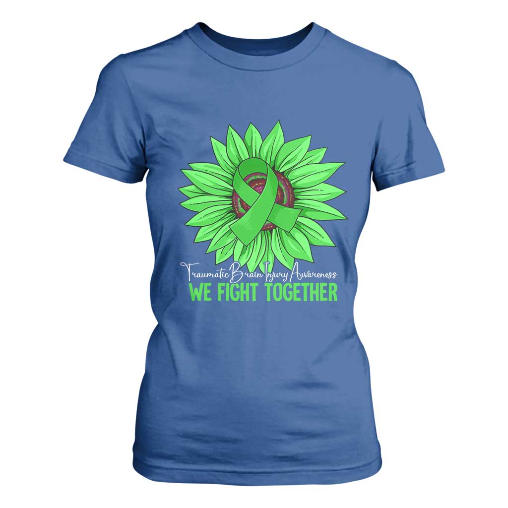 Traumatic Brain Injury Support T Shirt For Women TBI We Fight Together Green Sunflower