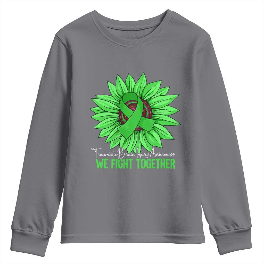 Traumatic Brain Injury Support Youth Sweatshirt TBI We Fight Together Green Sunflower